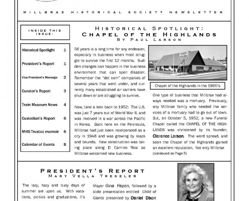 Millbrae Historical Society Spotlight Article June, 2008