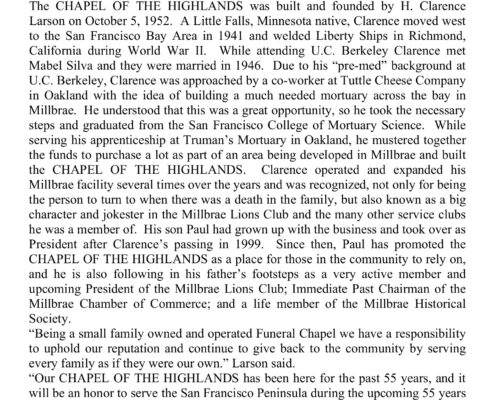 Page 2 of 3 of the 2007 Chapel of the Highlands Millbrae Business of the Year story.