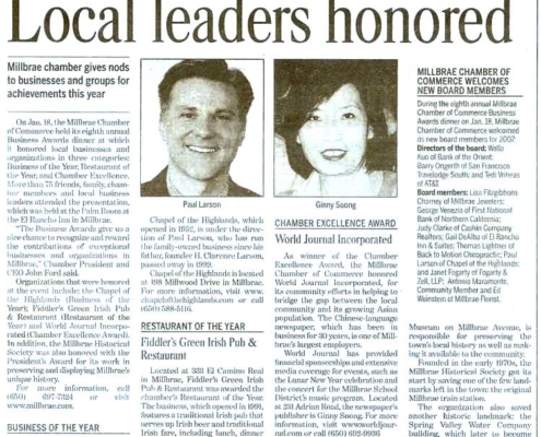 San Francisco Examiner article on Chapel of the Highlands, January 2007