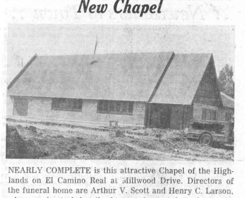 San Bruno Herald article about the new Chapel, October 2, 1952